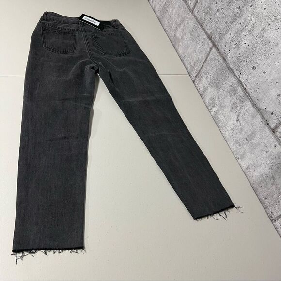🚨 🆕 Nasty Gal Peek in Distressed Mom Jeans Washed Black | destroyed denim - Picture 3 of 9